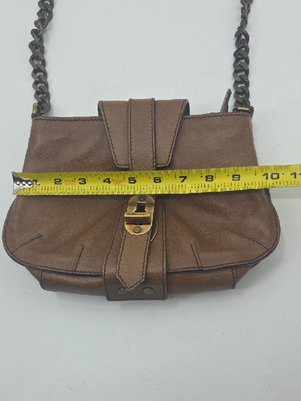 Burberry Brown Leather Crossbody with Chain Accent GORGEOUS - Picture 11 of 16